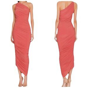 Anthropologie Norma Kamali One Shoulder Ruched Midi Dress Coral M Designer